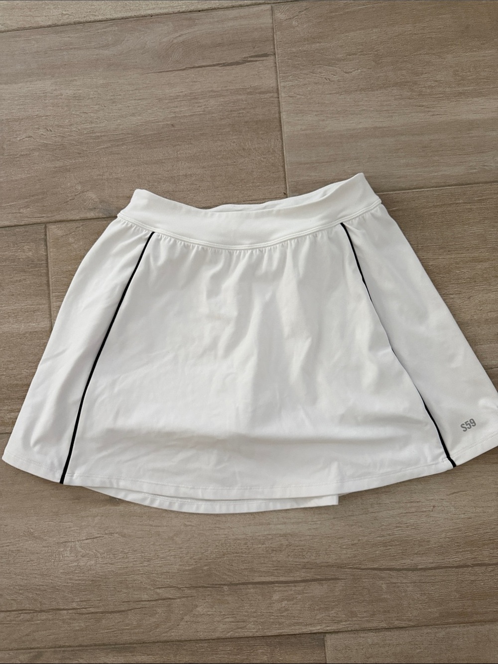 Splits59 White Mini Skirt with Black Contrast Piping